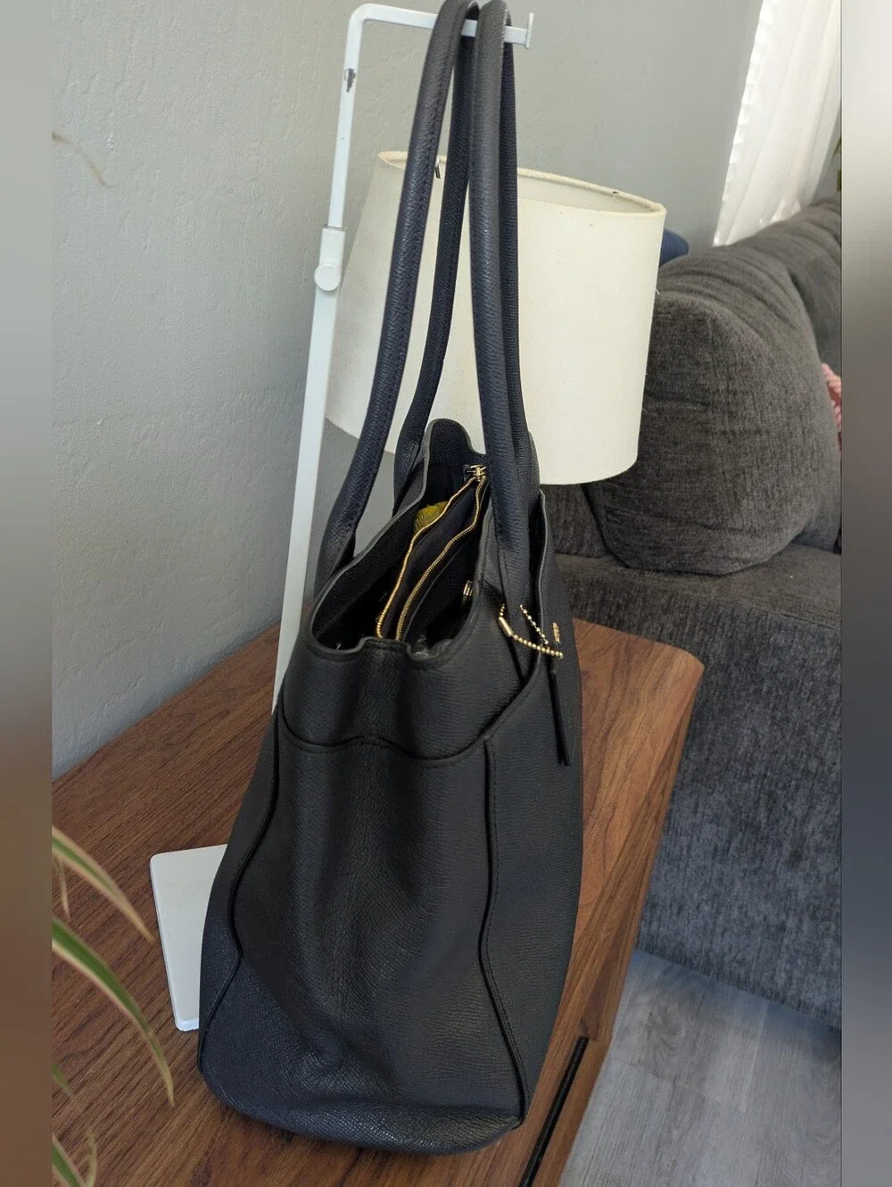 COACH Black Pebbled Leather Satchel with Gold Hardware